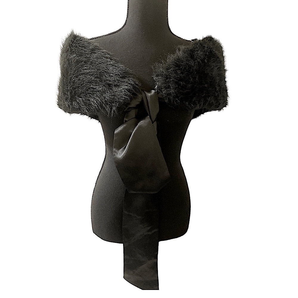 Faux Fur Wrap with Satin Sash Women’s One Size Black Goth Lolita NWOT BO… - Picture 1 of 6